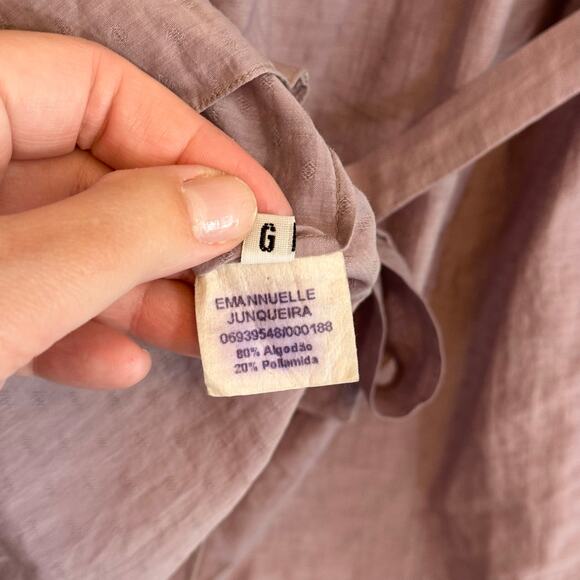 Emannuelle Junqueira Blouse Womens L Purple Scoop Neck Belted Puff Sleeve Formal - Picture 9 of 9